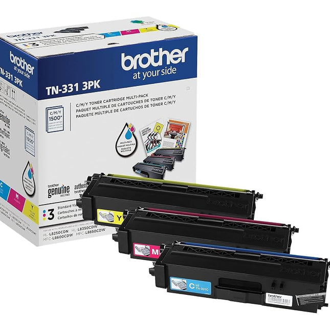 BROTHER Genuine Standard-Yield Color Toner Cartridge Three Pack TN331 3PK -Includes one Cartridge Each of Cyan, Magenta & Yellow Toner