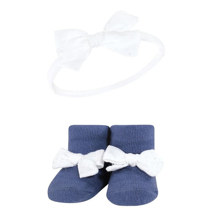 Hudson Baby baby-girls Headband and Socks Giftset, Navy Gingham, One Size