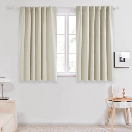 Deconovo Blackout Curtains for Kitchen Window, Back Tab and Rod Pocket Curtains, Room Darkening Curtains, 52x45 Inch, Light Beige, 2 Panels