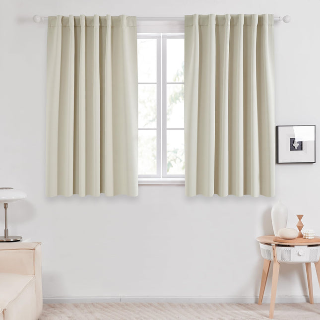 Deconovo Blackout Curtains for Kitchen Window, Back Tab and Rod Pocket Curtains, Room Darkening Curtains, 52x45 Inch, Light Beige, 2 Panels