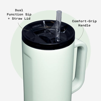 Corkcicle Cruiser Insulated Tumbler with Handle and Straw, Sage Mist, 40 oz – Reusable Water Bottle Keeps Beverages Cold for 20 Hours, Hot for 9 Hours – Cupholder Friendly