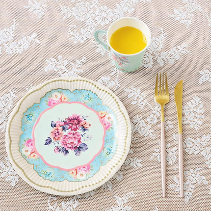 Talking Tables 50pcs Floral Disposable Tea Party Pack Pretty Tableware Set for Mother's Day, Baby Shower, Birthday Tableware Decorations for 16 Guests Napkins, Plates, Teacups, Double Sided Bunting 4m