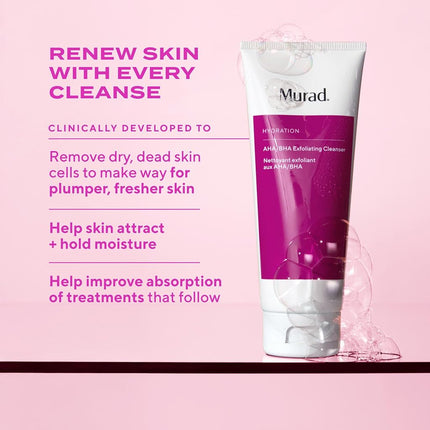 Murad AHA/BHA Exfoliating Cleanser 148 mL - Triple Action Exfoliating Face Wash with Salicylic, Glycolic & Lactic Acids and Jojoba Beads for Smooth, Radiant Skin