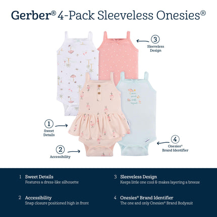 Gerber Baby Girls - Body sin mangas de varios paquetes, flamenco rosa, 18 meses