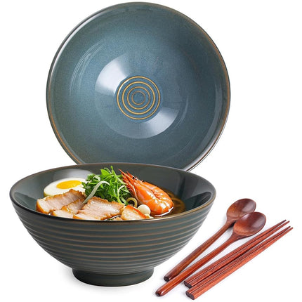 HOKELER Ceramic Japanese Ramen Bowl Set, 2 Sets As