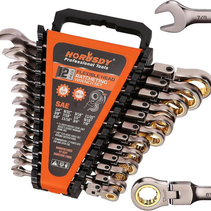 HORUSDY 12-Piece SAE Flex-Head Ratcheting Spanner 