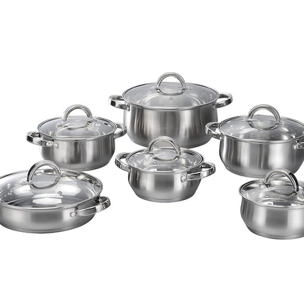 12-Piece Induction Ready Stainless Steel Cookware Sets with Glass Lid, Silver on Cookware Sets Stainless Steel