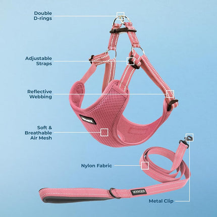 Best Pet Supplies Voyager Adjustable Dog Harness Leash Set with Reflective Stripes for Walking Heavy-Duty Full Body No Pull Vest with Leash D-Ring, Breathable All-Weather Wear - Pink, M