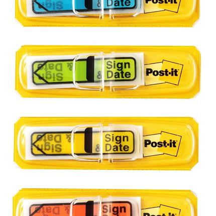 Post-it Message Flags, Sign and Date, 30/Dispenser, 4 Dispensers/Pack.47 in Wide, Assorted Colors (684-SD)