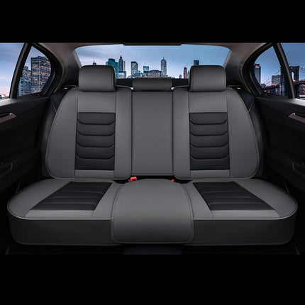 FLORICH Seat Covers Full Set,Leather Seat Covers, Front and Rear Seat Covers 5 Seats, Waterproof Car Seat Cushion Protector Accessories for Sedan SUV Pick-up Truck(Gray&Black, Full Set)