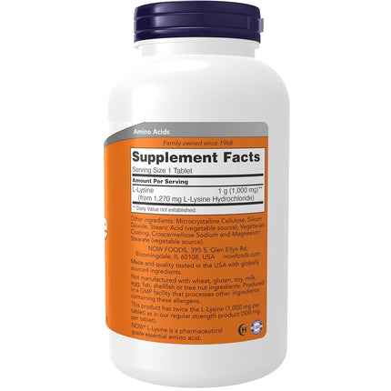 NOW Supplements, L-Lysine, Double Strength 1000 mg, 250 Tablets