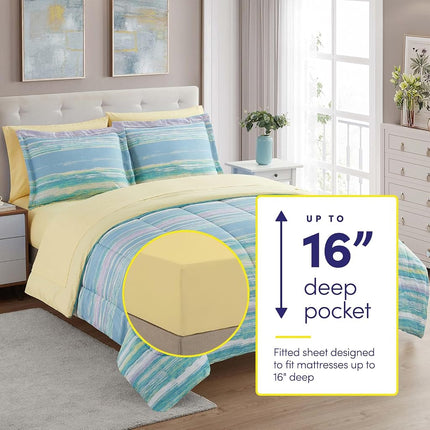 Juego de edredón de 7 piezas Sweet Home Collection, color liso, manta de microfibra suave para todas las estaciones y sábanas de microfibra de lujo, Sorento, matrimonial