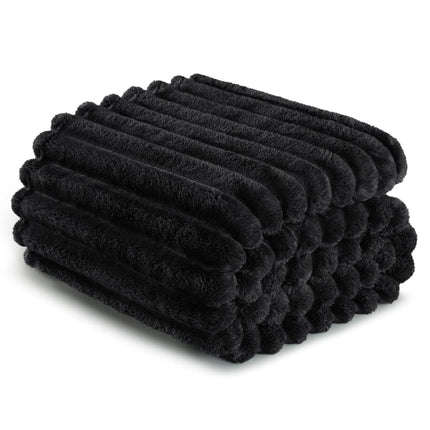 Exclusivo Mezcla Striped Jacquard Bed Blanket Double Size, Black