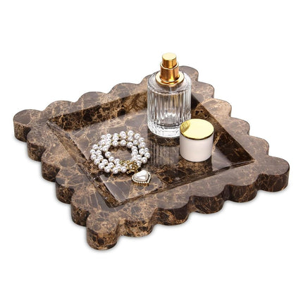 HESHIBI Square Marble Decorative Tray, Dark Brown,
