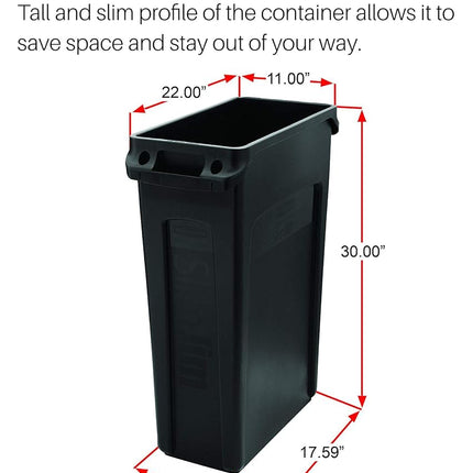 Rubbermaid Commercial Vented Slim Jim Trash Can Waste Receptacle, 23 Gallon, Blue, Plastic, 1956185