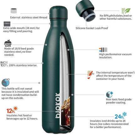 BJPKPK 25oz Insulated Stainless Steel Water Bottles,Sports Water Bottles Keep Cold for 24 Hours and Hot for 12 Hours,Army Green