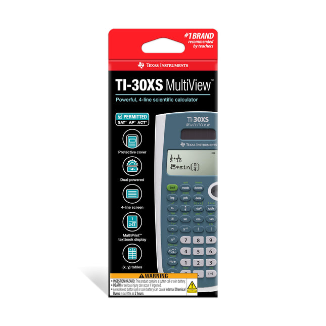 Texas Instruments TI-30XS MultiView - calculadoras (Bolsillo, Batería/Solar, Calculadora científica, Azul, Blanco, Botones, LCD)