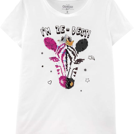 OshKosh B'Gosh Girls' Little Flip Sequin Tee, Ivory Zebra, 10