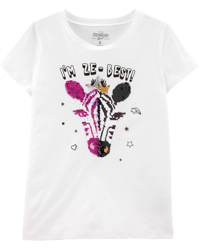 OshKosh B'Gosh Girls' Little Flip Sequin Tee, Ivory Zebra, 8