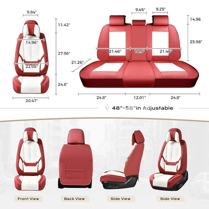 Coverado Seat Covers Full Set, 5 Seats Seat Covers for Cars, Waterproof Nappa Leather Car Seat Covers with Head Pillow, Seat Protectors Car Seat Cushion Universal Fit for Most Cars (Red&White)