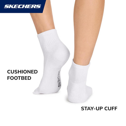 Skechers Women's 10 Pack Cushioned Quarter Crew Socks, White/Opulent Garden, 42-44.5 EU