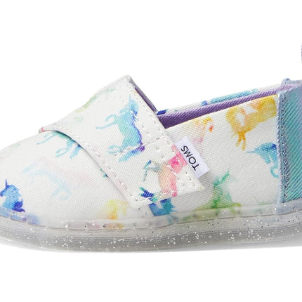 Toms Girl's, Alpargata Slip-On - Little Kid & Big Kid, White Watercolor Ombre Unicorns, 4 Toddler
