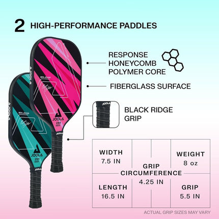 Ensemble de pickleball JOOLA Ben Johns - Fabriqué en fibre de verre renforcée et en polypropylène alvéolaire - Comprend 2 raquettes, 4 balles et un sac de pickleball JOOLA
