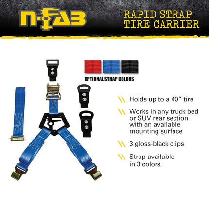 RealTruck n-FAB Bed Mounted Rapid Strap Tire Carrier With Black Strap | Gloss Black | BM1TSBK | Universal