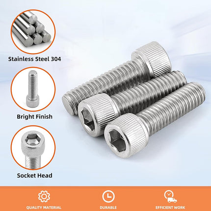 MewuDecor M6-1.0 x 50mm Socket Head Cap Screws Metric, Allen Socket Drive, Stainless Steel 18-8 (304), Full Thread, Bright Finish, Machine Thread, 10 PCS