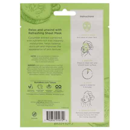 Refreshing Sheet Mask - Cucumber Burts Bees For Unisex 1 Pc Mask