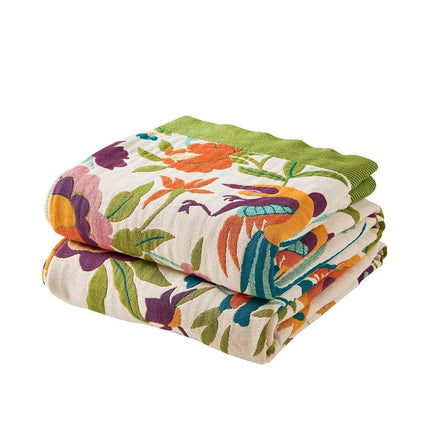 XIBLC Boho Throw Blanket for Bed, 100% Cotton Soft Rustic Quilt Fall Blanket, 90"x98" Floral Printed Farmhouse Decor Bed Blankets, All Season Rustic Reversible Bohemian Throw Quilt