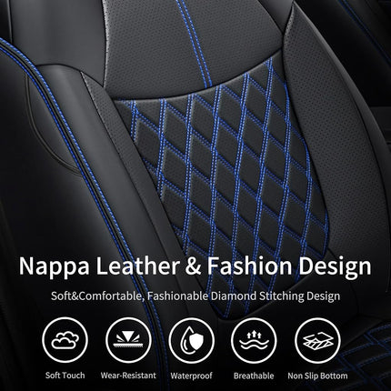 Huidasource Toyota RAV4 Seat Cover Full Set, Waterproof Leather Car Seat Protector Fit for 2019-2023 Toyota Rav4 XLE LE XLE Premium Limited(Not for Hybrid/Adventure/TRD Off-Road/Prime, Black&Blue)