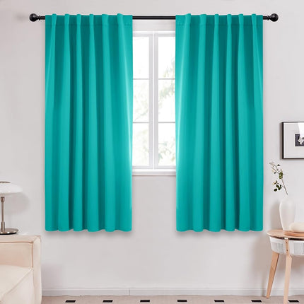 Deconovo Solid Back Tab and Rod Pocket Curtains, Room Darkening Window Curtains, Blackout Curtains for Living Room, 52x63 Inch, Turquoise, 2 Panels
