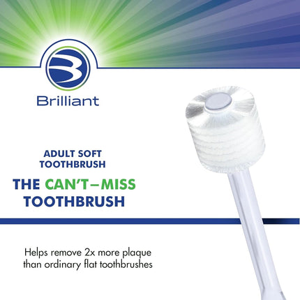 Brilliant Soft Bristle Toothbrush for Adults - Round Brush Head Micro-Fine, Rounded-Tip 360 Degree All Around Bristles, Sensitive Tooth Brush, Oral Hygiene Products, Clear, 6 Count