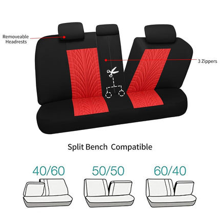 VarCozy Car Seat Covers Full Set, Front Seat Covers and Split Rear Bench Seat Covers for Car, Universal Cloth Seat Covers for SUV, Sedan, Van, Automotive Interior Covers, Airbag Compatible, Black&Red