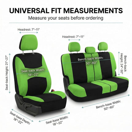 FH Group Light & Breezy Cloth Car Seat Covers, 7 Seater Three Row Set- Airbag & Split Ready -Universal for Cars Trucks and SUVs (Green/Black)