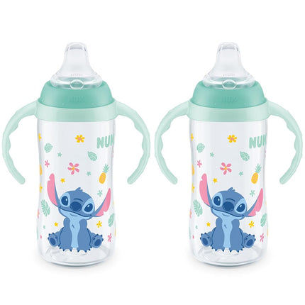 NUK Learner Cup, 10 Oz, Pack of 2, Disney's Stitch � Soft Spout, Easy-Grip Handles, BPA Free, Spill Proof Transition Sippy Cup