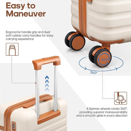 UKEIN Luggage Sets 3 Piece, Carry On Luggage 20In With Spinner Wheels,PC Hardside Suitcase Set with TSA Lock,Durable Carry On Suitcase With Travel Backpack for Men, Beige, 3 piece set (20inch