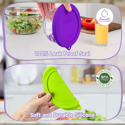 Sophico 2 Cup Round Silicone Storage Cover Lids Replacement for Pyrex 7200-PC and Anchor Hocking Glass Bowls (Container not Included) |Green-Purple 4 Pack |