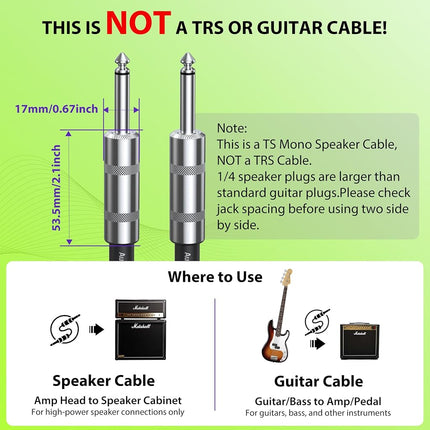 AA AUDIO ACCESSORY 12 AWG OFC Speaker Cable 1/4 Inch 6.6ft Nylon Braided, Noiseless Design Triple(2 Copper&Al-Foil) Shielded Guitar Amp Head to Cabinet Cable for Marshall Boss Fender High-Watt Amp Cab