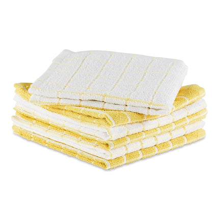 DII 100 % algodón, lavable a máquina, ultraabsorbente, paños de cocina de felpa de 30 x 30 cm para uso diario, diseño de cuadrícula, juego de 6, amarillo