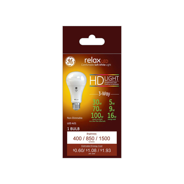 Relax HD 3-Way LED Light Bulb, Soft White, 5/11/16-Watts -93127692