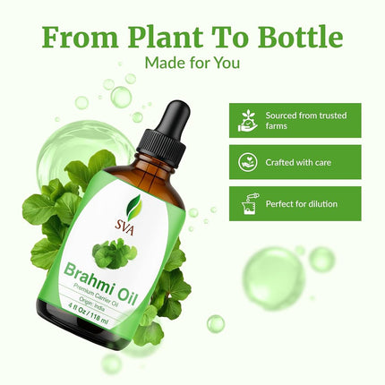 SVA Brahmi Oil 4 fl oz – 100% Natural Cold Pressed Carrier Oil with Dropper – For Hair Care, Skin, Nails & Body Massage
