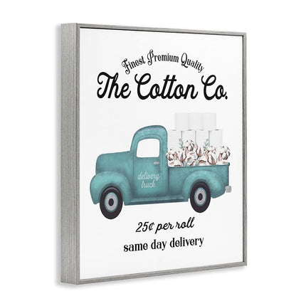 Stupell Industries Toilet Paper Cotton Co Delivery Truck Bathroom Word, diseño de Lettered and Lined, arte de pared enmarcado gris, 24 x 30, azul