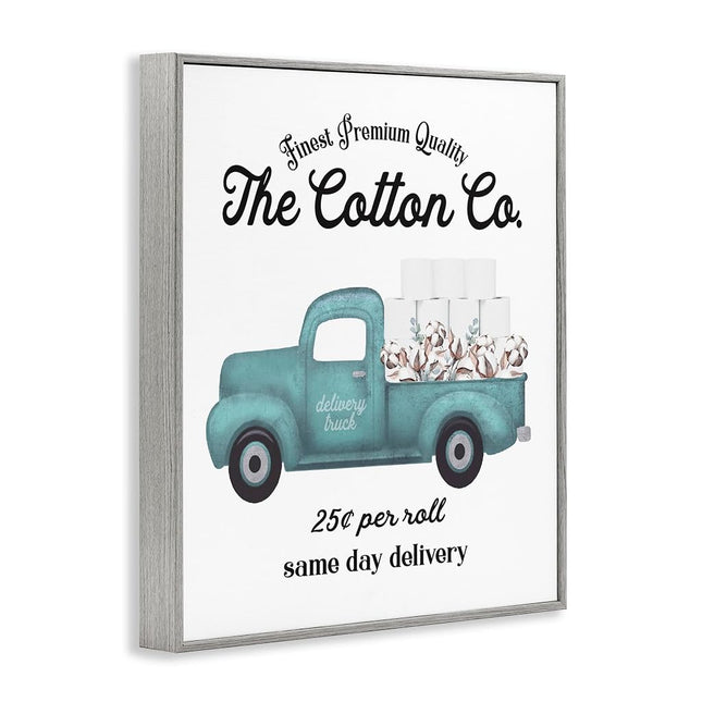 Stupell Industries Toilet Paper Cotton Co Delivery Truck Bathroom Word Design Framed Wall Art, 16x20, Multi-Color