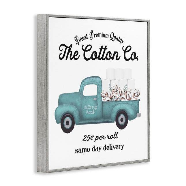 Stupell Industries Toilet Paper Cotton Co Delivery Truck Bathroom Word, Design by Lettered and Lined Gray Framed Wall Art, 24 x 30, Blue