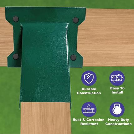 A-Frame Swing Set Brackets - DIY Swing Set Bracket for 4x4 Legs & 4x6 Beam, Installed on Wooden or Concrete Floors, Green (1 Middle Bracket +2 Bases)