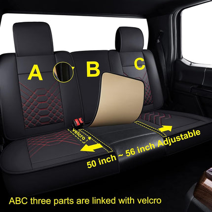 GXT Car Seat Cover Full Set with Waterproof Leather, Automotive Seat Cushion for Pickup Truck Fit for Select 2009-2022 Ford F-150 Models and 2017-2022 F250 F350 F450 Models (Black Red Stripe)