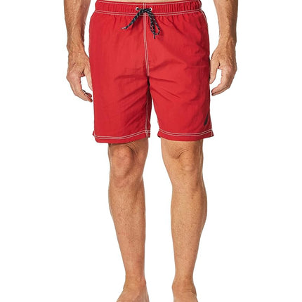 Nautica Men's Solid Quick Dry Classic Logo Swim-Trunk - red - X-Small