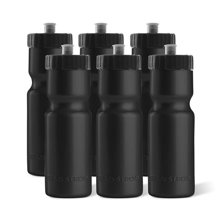 50 Strong Sports Water Bottles 6-Pack – Reusable 22 oz BPA-Free Plastic Bottles with Pull Top Cap – Made in USA – Top Rack Dishwasher Safe – Fits Most Bike Cages Brand - Black